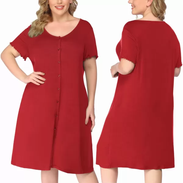 Ekouaer Womens Nightshirt Short Sleeve Button Down Nightgown VNeck Sleepwear Pajama DressAponceau