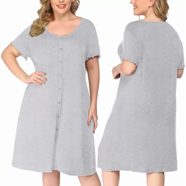 Ekouaer Womens Nightshirt Short Sleeve Button Down Nightgown VNeck Sleepwear Pajama DressLight Grey