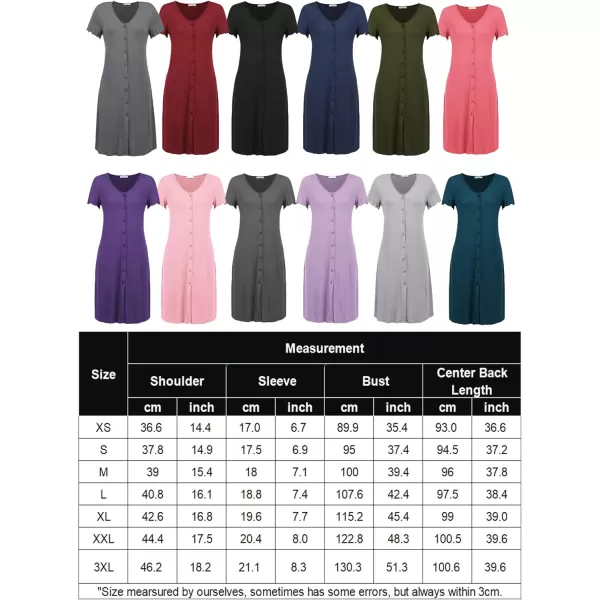 Ekouaer Womens Nightshirt Short Sleeve Button Down Nightgown VNeck Sleepwear Pajama DressRed
