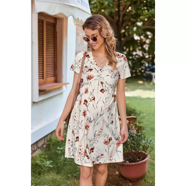 Ekouaer Womens Nursing Dress Breastfeeding Short Sleeve Floral Maternity Dresses Casual Pregnancy Clothes SXXLAkhaki Flowers