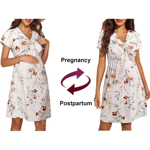 Ekouaer Womens Nursing Dress Breastfeeding Short Sleeve Floral Maternity Dresses Casual Pregnancy Clothes SXXLAkhaki Flowers