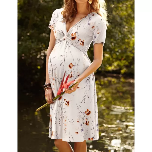 Ekouaer Womens Nursing Dress Breastfeeding Short Sleeve Floral Maternity Dresses Casual Pregnancy Clothes SXXLAkhaki Flowers