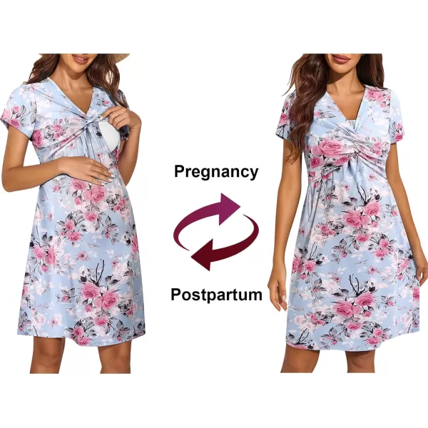 Ekouaer Womens Nursing Dress Breastfeeding Short Sleeve Floral Maternity Dresses Casual Pregnancy Clothes SXXLBlue