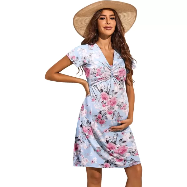 Ekouaer Womens Nursing Dress Breastfeeding Short Sleeve Floral Maternity Dresses Casual Pregnancy Clothes SXXLBlue