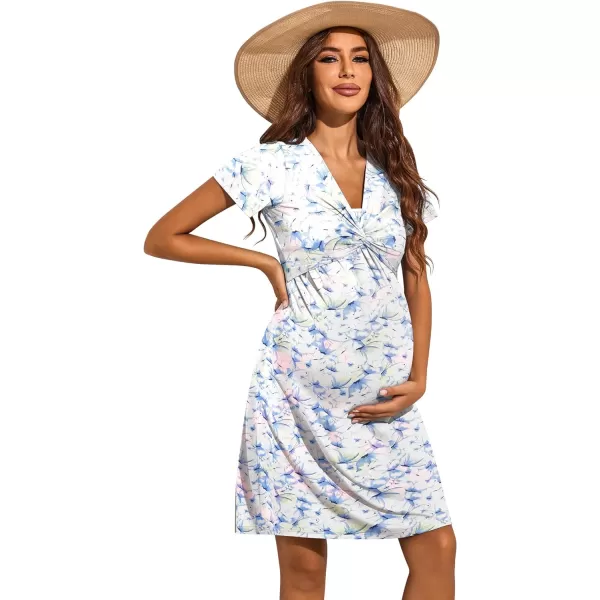 Ekouaer Womens Nursing Dress Breastfeeding Short Sleeve Floral Maternity Dresses Casual Pregnancy Clothes SXXLButterfly