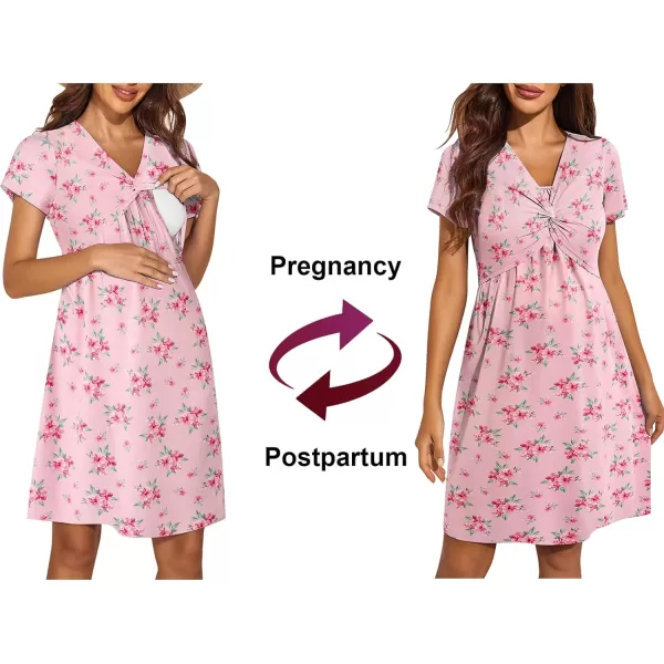 Ekouaer Womens Nursing Dress Breastfeeding Short Sleeve Floral Maternity Dresses Casual Pregnancy Clothes SXXLPink Rose