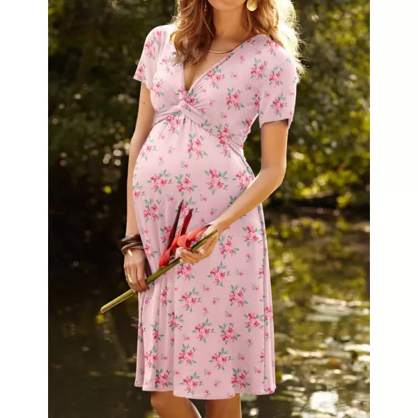 Ekouaer Womens Nursing Dress Breastfeeding Short Sleeve Floral Maternity Dresses Casual Pregnancy Clothes SXXLPink Rose