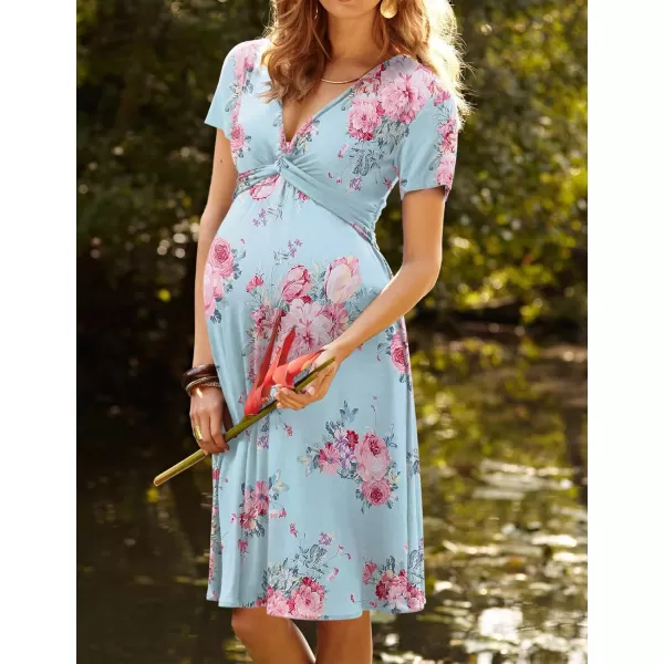 Ekouaer Womens Nursing Dress Breastfeeding Short Sleeve Floral Maternity Dresses Casual Pregnancy Clothes SXXLSky Blue