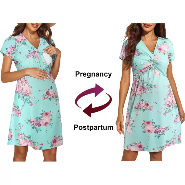 Ekouaer Womens Nursing Dress Breastfeeding Short Sleeve Floral Maternity Dresses Casual Pregnancy Clothes SXXLSky Blue