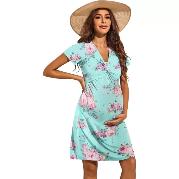 Ekouaer Womens Nursing Dress Breastfeeding Short Sleeve Floral Maternity Dresses Casual Pregnancy Clothes SXXLSky Blue