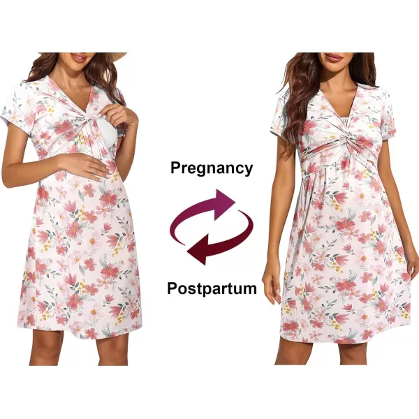 Ekouaer Womens Nursing Dress Breastfeeding Short Sleeve Floral Maternity Dresses Casual Pregnancy Clothes SXXLWhite Flowers