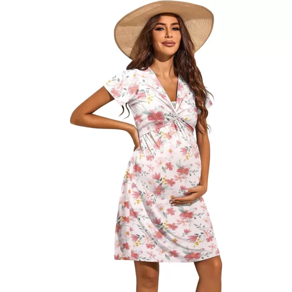 Ekouaer Womens Nursing Dress Breastfeeding Short Sleeve Floral Maternity Dresses Casual Pregnancy Clothes SXXLWhite Flowers