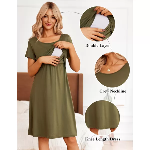 Ekouaer Womens Nursing Dress Summer Short Sleeve Patchwork Maternity Breastfeeding Knee Length DressArmy Green