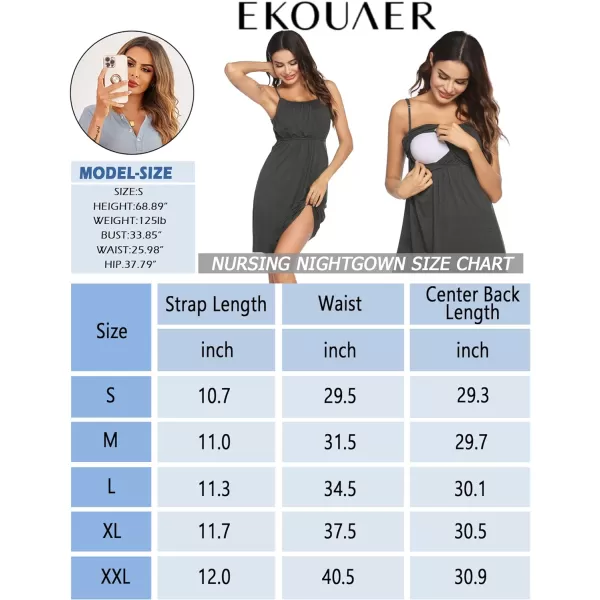 Ekouaer Womens Nursing Nightgown Maternity Dress Breastfeeding Gown Full Slips SleepwearAblack