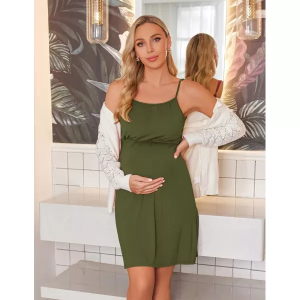 Ekouaer Womens Nursing Nightgown Maternity Dress Breastfeeding Gown Full Slips SleepwearArmy Green