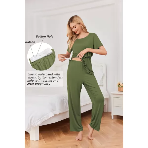 Ekouaer Womens Nursing Pajamas Maternity Pajama Postpartum PJS Breastfeeding Short Sleeve Top amp Pants Sets with PocketsAarmy Green