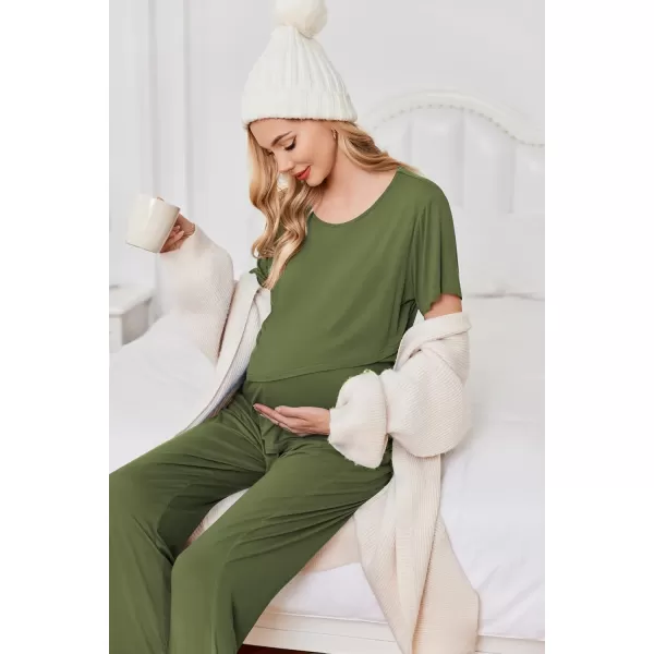 Ekouaer Womens Nursing Pajamas Maternity Pajama Postpartum PJS Breastfeeding Short Sleeve Top amp Pants Sets with PocketsAarmy Green