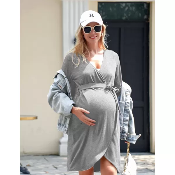 Ekouaer Womens Nursing Robe 3 in 1 Labor Delivery Maternity Dress Hospital Gown Breastfeeding BathrobesAlight Grey