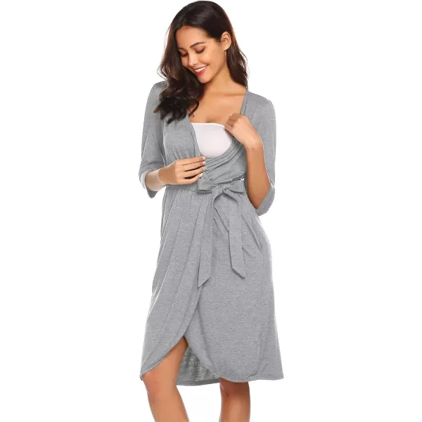 Ekouaer Womens Nursing Robe 3 in 1 Labor Delivery Maternity Dress Hospital Gown Breastfeeding BathrobesAlight Grey