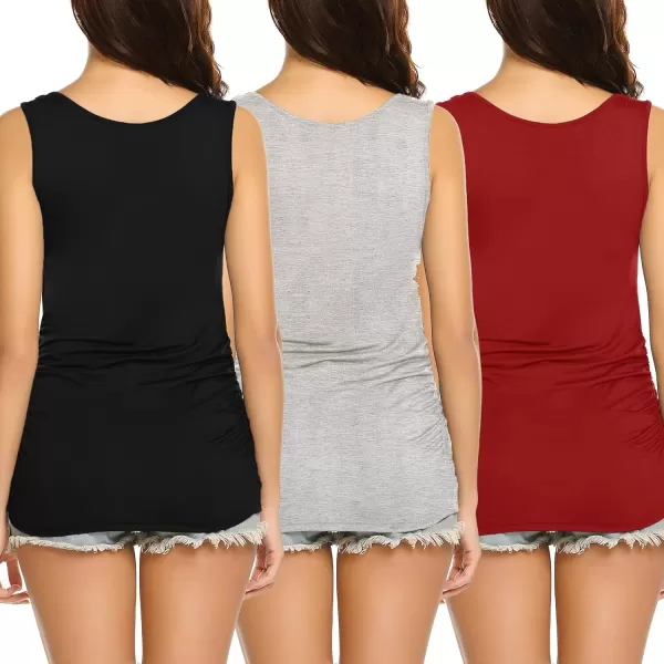 Ekouaer Womens Nursing Tank Tops 3 Pack Double Layer Breastfeeding Tank Sleeveless Side Ruched Postpartum Tops3pcs Black  Light Gray  Wine Red