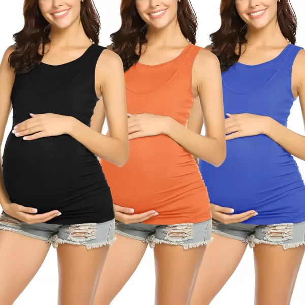 Ekouaer Womens Nursing Tank Tops 3 Pack Double Layer Breastfeeding Tank Sleeveless Side Ruched Postpartum Tops3pcs Black  Royal Blue  Orange