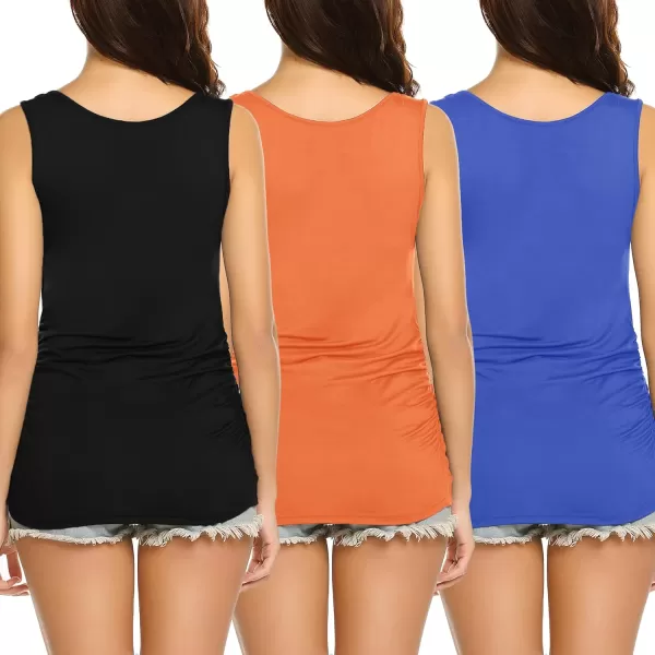 Ekouaer Womens Nursing Tank Tops 3 Pack Double Layer Breastfeeding Tank Sleeveless Side Ruched Postpartum Tops3pcs Black  Royal Blue  Orange