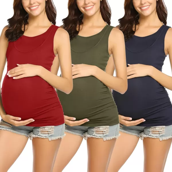 Ekouaer Womens Nursing Tank Tops 3 Pack Double Layer Breastfeeding Tank Sleeveless Side Ruched Postpartum Tops3pcs Navy Blue  Wine Red  Army Green