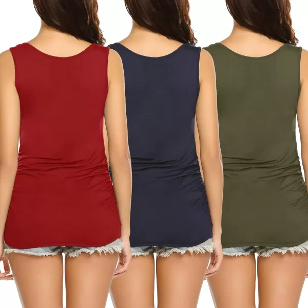 Ekouaer Womens Nursing Tank Tops 3 Pack Double Layer Breastfeeding Tank Sleeveless Side Ruched Postpartum Tops3pcs Navy Blue  Wine Red  Army Green