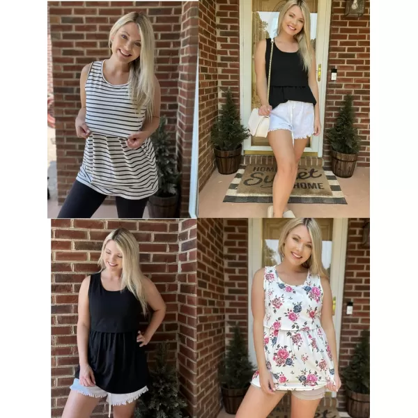 Ekouaer Womens Nursing Tank Tops for Breastfeeding 3 PacksA Blackampwhite Stripeampwhite Flowergp1