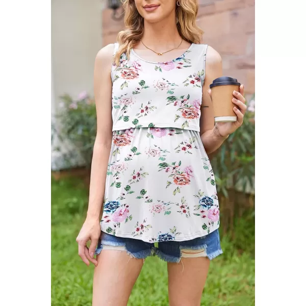 Ekouaer Womens Nursing Tank Tops for Breastfeeding 3 PacksAblackampflowerampwhite Stripegp11