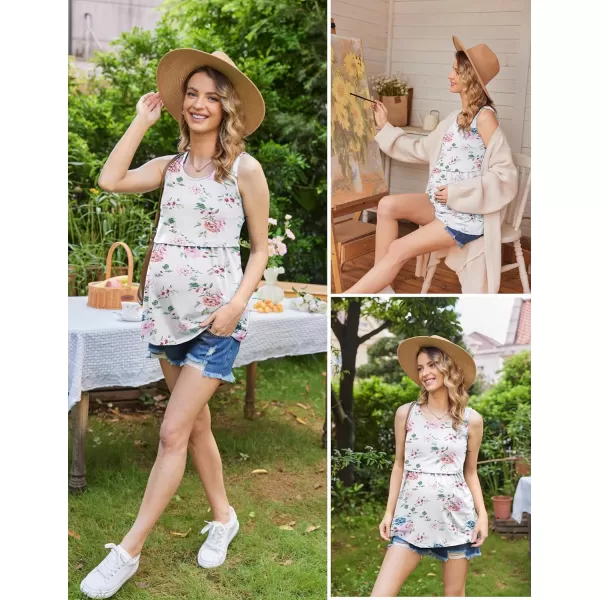 Ekouaer Womens Nursing Tank Tops for Breastfeeding 3 PacksAblackampflowerampwhite Stripegp11