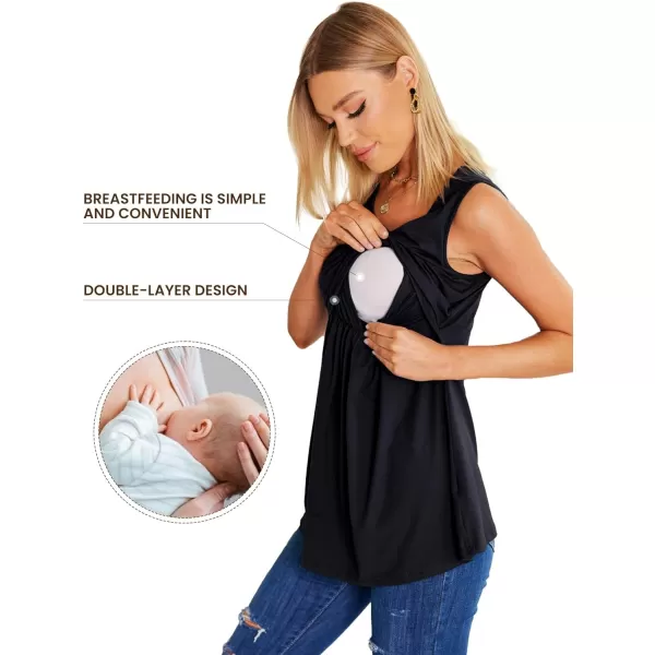 Ekouaer Womens Nursing Tank Tops for Breastfeeding 3 PacksAblackampflowerampwhite Stripegp11