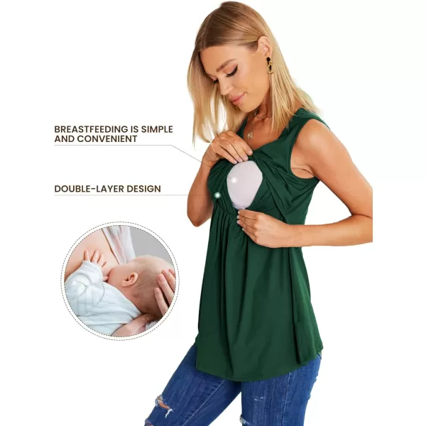 Ekouaer Womens Nursing Tank Tops for Breastfeeding 3 PacksAdeep Greenampfloweramppinkgp10