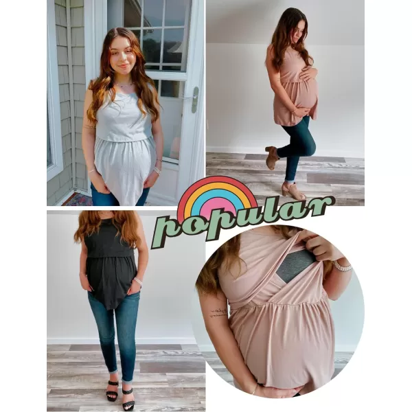 Ekouaer Womens Nursing Tank Tops for Breastfeeding 3 PacksBlackamplight Gray ampPinkgp6