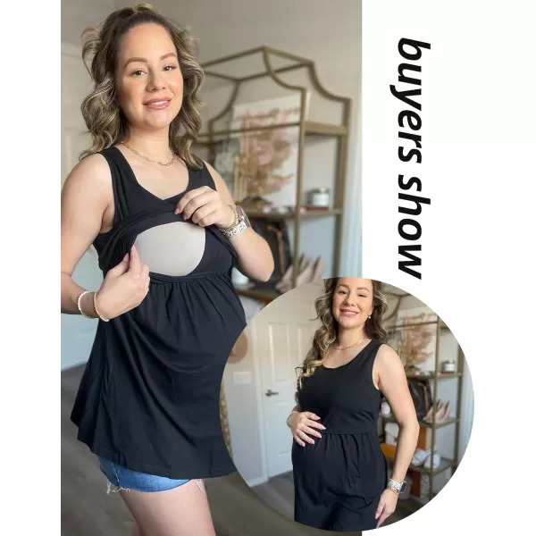 Ekouaer Womens Nursing Tank Tops for Breastfeeding 3 PacksBlackamplight Grayampwhite Stripegp2