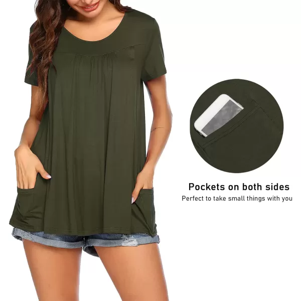 Ekouaer Womens Nursing Top Maternity Shirts for Breastfeeding Soft Double Layer Short Sleeve Pregnancy TShirts with PocketsArmy Green