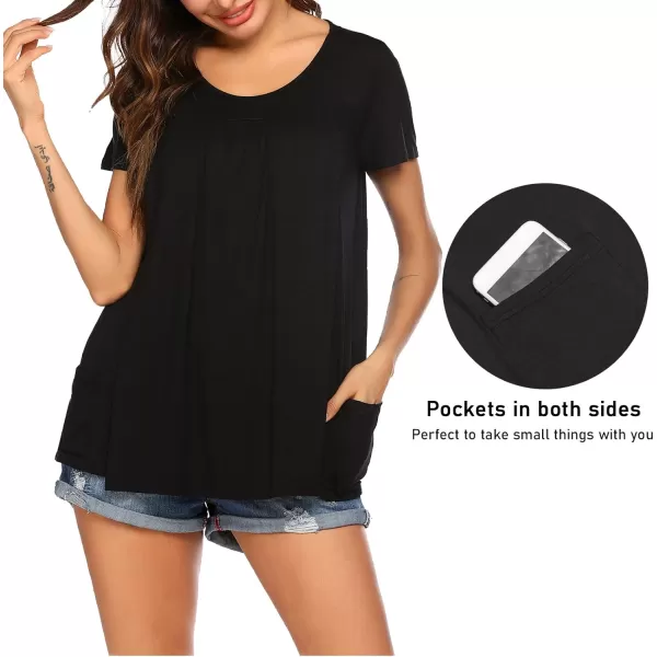 Ekouaer Womens Nursing Top Maternity Shirts for Breastfeeding Soft Double Layer Short Sleeve Pregnancy TShirts with PocketsBlack