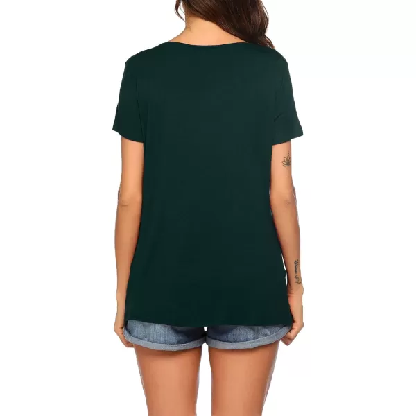 Ekouaer Womens Nursing Top Maternity Shirts for Breastfeeding Soft Double Layer Short Sleeve Pregnancy TShirts with PocketsDark Green