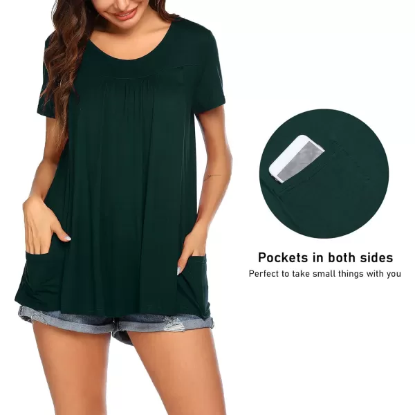 Ekouaer Womens Nursing Top Maternity Shirts for Breastfeeding Soft Double Layer Short Sleeve Pregnancy TShirts with PocketsDark Green