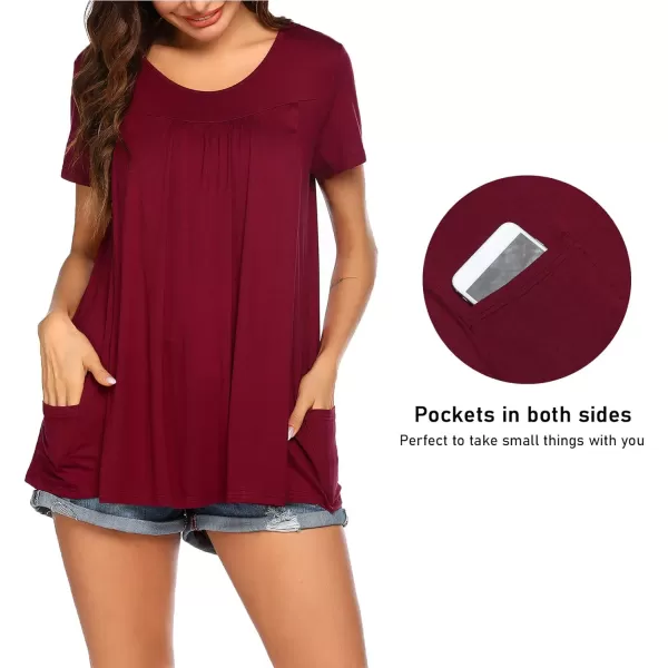 Ekouaer Womens Nursing Top Maternity Shirts for Breastfeeding Soft Double Layer Short Sleeve Pregnancy TShirts with PocketsWine Red