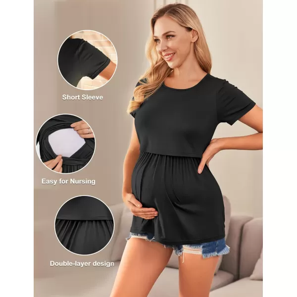 Ekouaer Womens Nursing Tops 3 Packs Short Sleeve Breastfeeding Shirts Double Layer Postpartum Shirt SXXLBlackdark Grayarmy Greengp4