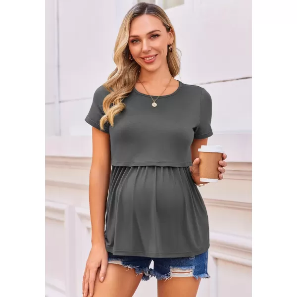 Ekouaer Womens Nursing Tops 3 Packs Short Sleeve Breastfeeding Shirts Double Layer Postpartum Shirt SXXLPurpledark Graydeep Green