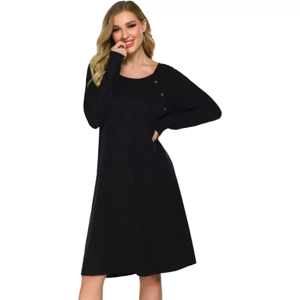 Ekouaer Womens NursingDeliveryLabor Nightgown Long Sleeve Maternity Sleepshirt for Breastfeeding with ButtonBlack