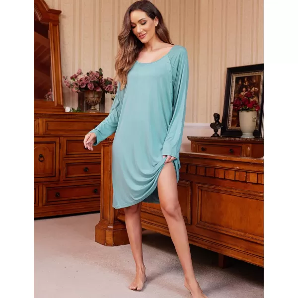 Ekouaer Womens NursingDeliveryLabor Nightgown Long Sleeve Maternity Sleepshirt for Breastfeeding with ButtonCeladon Green