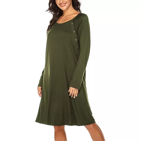 Ekouaer Womens NursingDeliveryLabor Nightgown Long Sleeve Maternity Sleepshirt for Breastfeeding with ButtonGreen