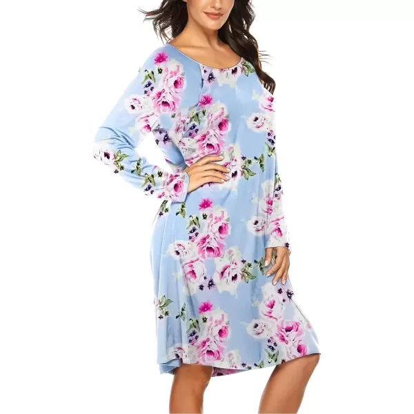 Ekouaer Womens NursingDeliveryLabor Nightgown Long Sleeve Maternity Sleepshirt for Breastfeeding with ButtonIsla