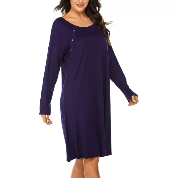 Ekouaer Womens NursingDeliveryLabor Nightgown Long Sleeve Maternity Sleepshirt for Breastfeeding with ButtonPurple