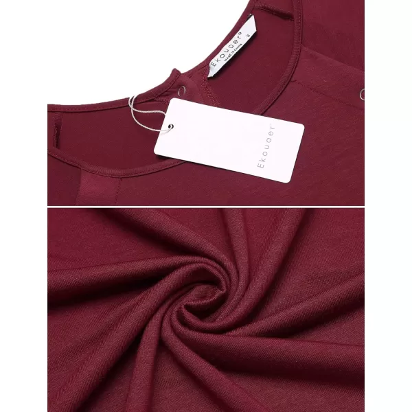 Ekouaer Womens NursingDeliveryLabor Nightgown Long Sleeve Maternity Sleepshirt for Breastfeeding with ButtonWine Red