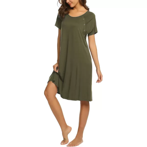 Ekouaer Womens NursingDeliveryLaborHospital Nightdress Short Sleeve Maternity Nightgown with Button SXXLArmy Green