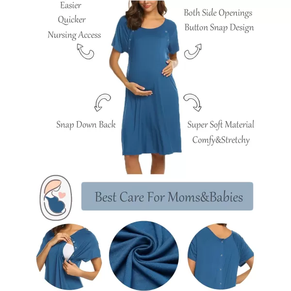 Ekouaer Womens NursingDeliveryLaborHospital Nightdress Short Sleeve Maternity Nightgown with Button SXXLBlue